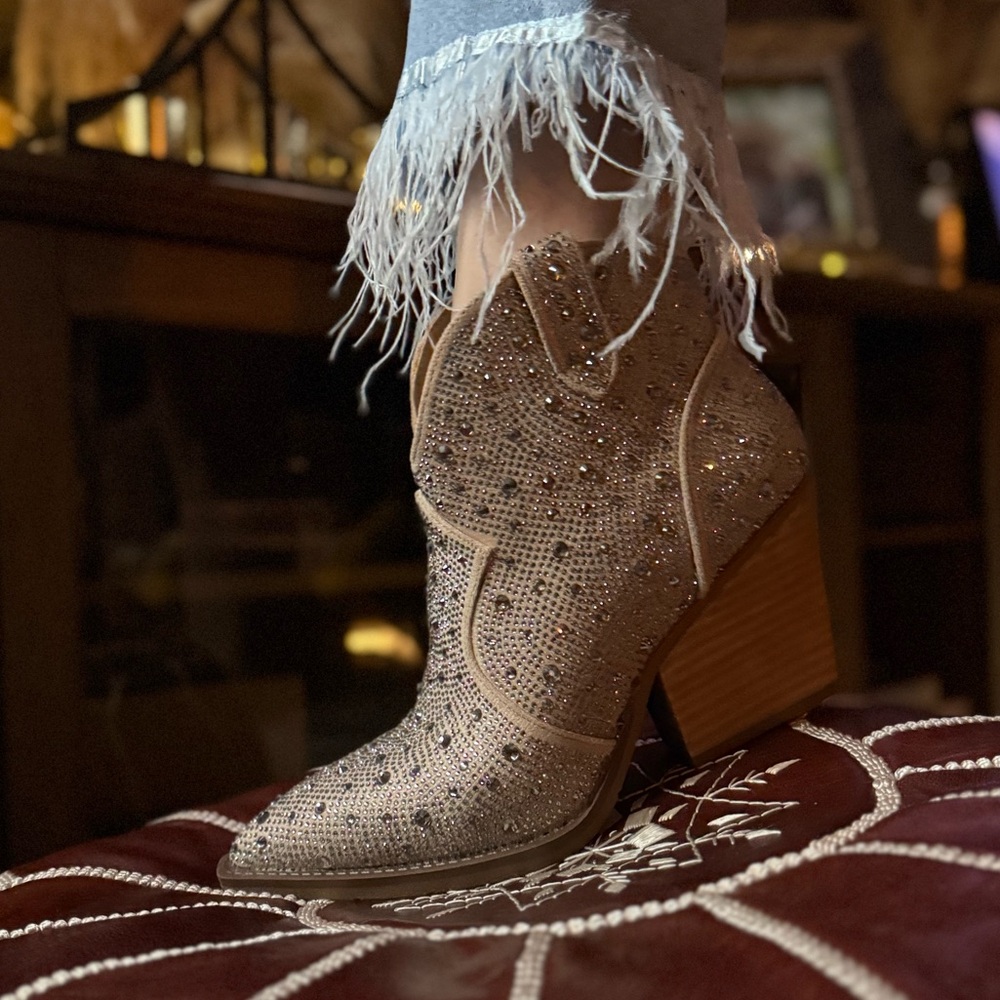 Very G Sparkly Tan Ankle Boots